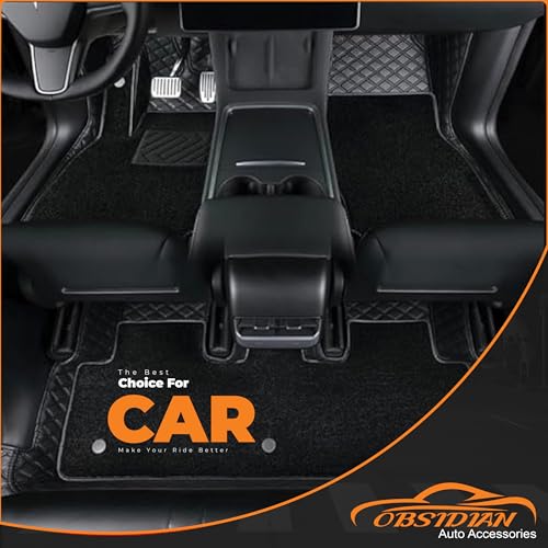 Image of Obsidian | 7D Premium Diamond Car Foot Mat with Luxurious & Elegant Look | 100% Waterproof and Dust Proof | Custom Fitted Car Floor Tray Mat for Mahindra XUV 700-All 3 Row for 7 Seater - Full Black