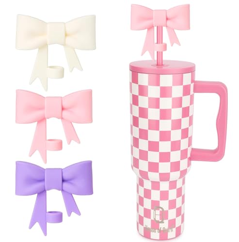 Image of House of Quirk Silicone Straw Covers Cap Compatible with Tumbler 10mm Cute Straw Toppers for Tumblers (Set of 3 Bow Multicolor)