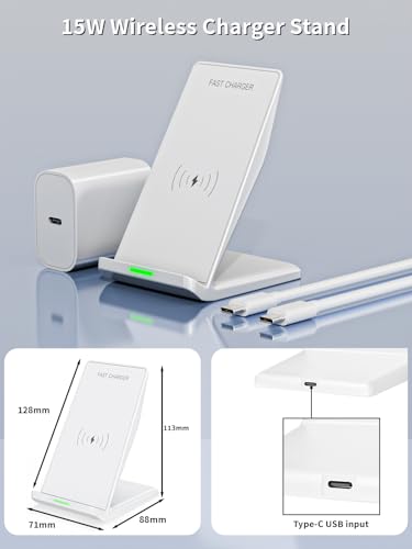 Image of Wireless Phone Charger Stand,15W Fast Android Wireless Charger Station for iPhone 17 /17 Air /17 Pro Max /15 /14 /13, 15W Fast Charging for Samsung Galaxy S23 S22 S21 with 20W USB C Charging Block Adapter