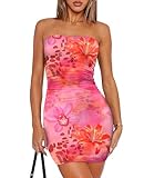 OFEEFAN Women Beach Fashion Party Dresses for Women Hot Pink Orange Big Floral XL