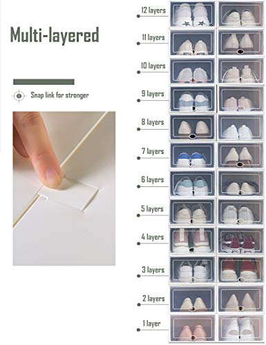 IRONLAND Storage Shoe Box White 12 Pack Clear Plastic Stackable White - Thumbnail 4