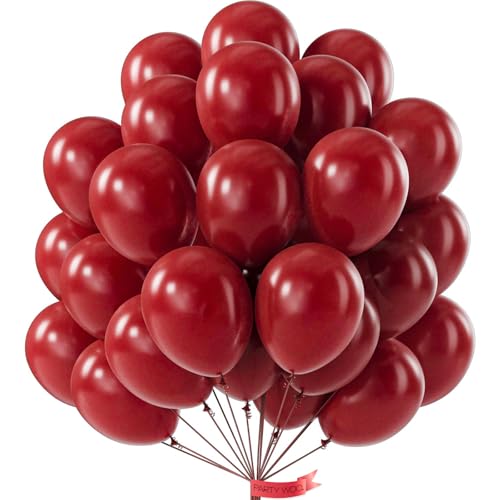 Image of PartyWoo Burgundy Balloons 100pcs 12 Inch Dark Red Maroon Ruby Red Latex Helium Balloons for Graduation Valentine's Day Wedding Anniversary Casino Citizenship Christmas Party Decorations Red-Y75
