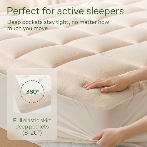 Image of Niagara Ultra Soft Full Size Mattress Topper - Viscose Made from Bamboo Pillow Top Mattress Pad for Back Pain Relief - Naturally Cooling for Hot Sleepers, fits 6-18 inch Mattress, 600GSM, Beige