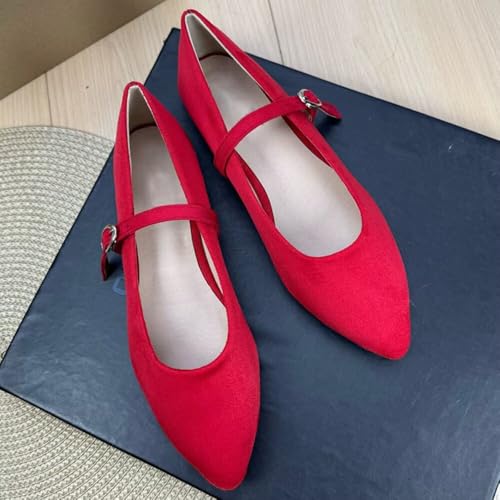 INEELUYI Women's Pointy Toe Mary Jane Flats Adjustable Buckle Western Vintage Style Elegant Dressy Flat Shoes2