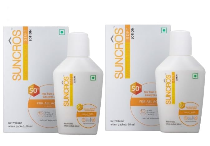 Sunpharma Suncros Matte Finish Lotion, SPF 50+ & PA+++, 8-Hour Sun Protection, Water & Sweat-Resistant sunscreen, Hypoallergenic, Non-Comedogenic, 60ml x 2