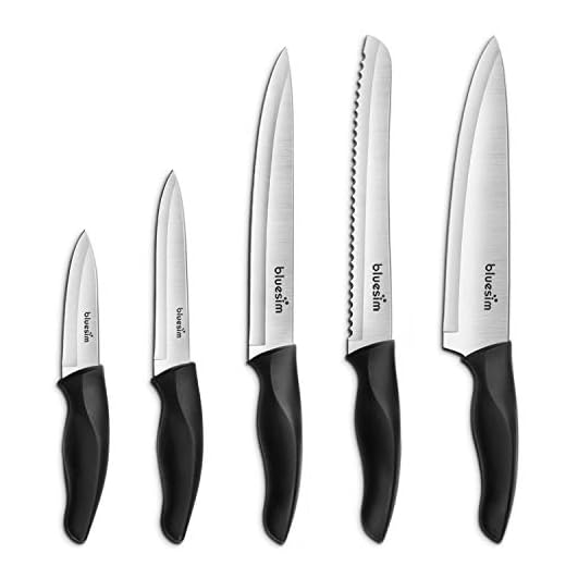 Knife Set,Kitchen Knife Set - Bluesim 5 Piece Matt Black Handle Knives Sets Including Carving Utility Chef and Paring Knives,Chef Knife Set with Gift Box Packaging