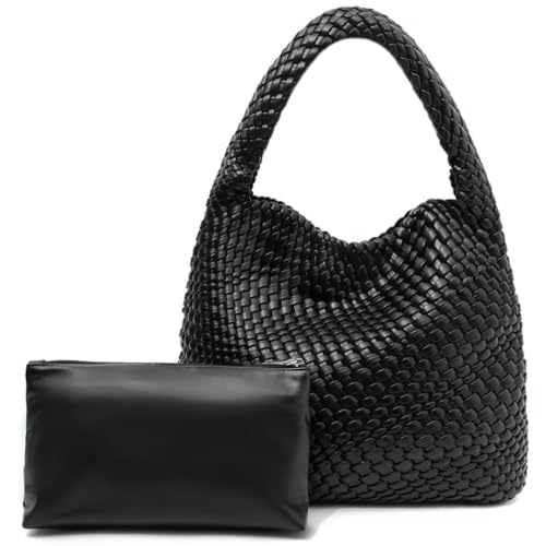 Bolso Tote tejido para mujer, de cuero vegano suave miniatura 1