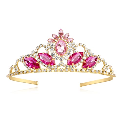 JINSAWW Pink Princess Crown Dress-up Crown Headband Aurora Tiara Birthday Wedding Gold Crown Halloween Cosplay Hair Accessories for Her