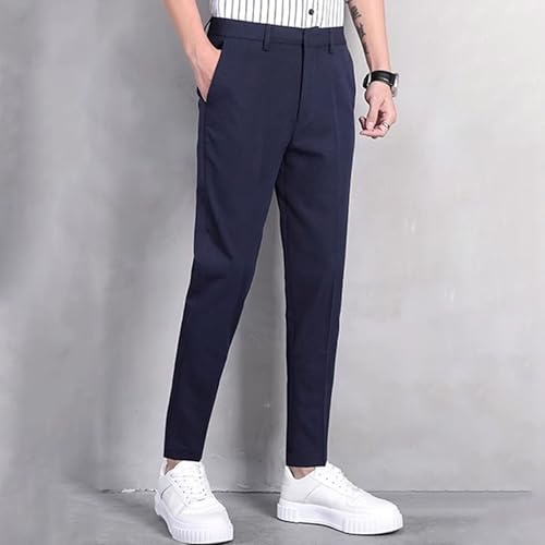 Maiyifu-GJ Men's Slim Fit Straight Leg Dress Pants Ice Silk Casual Solid Suit Pants Business Fashion Lightweight Work Pants2