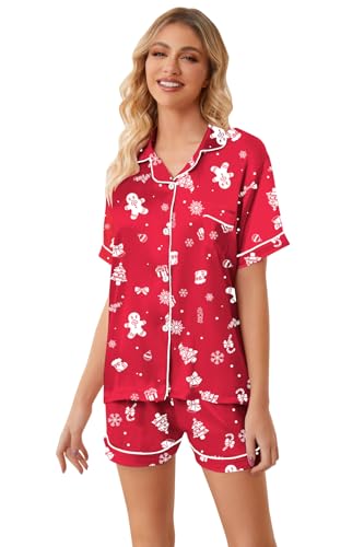 Image of Umeyda Women & Girls Pajamas Set, 2 Piece PJS Satin Silk Sleepwear Button-Down Top with Shorts for Mom Kids Gifts