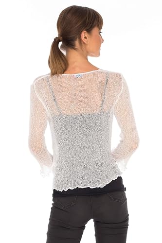 Shu-Shi RYTT76 WH19 1 Womens Sheer Shrug Tie Top Cardigan Lightweight Knit,White,One Size thumb #6