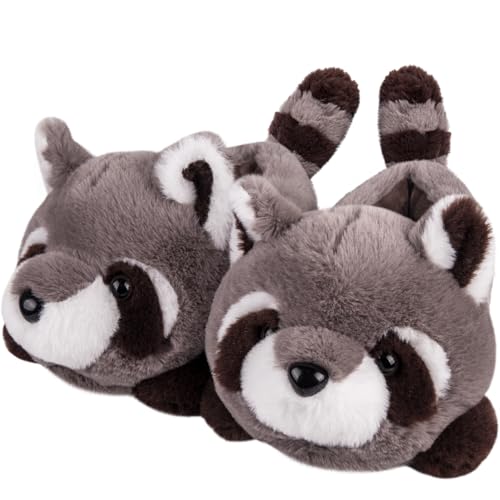 Women's Slippers Cute Wild Animal Fuzzy Plush Funny Slippers Novelty Fox Raccoon Red Panda Sloth Hedgehog Squirrel Koala Cozy Soft Winter Warm House Shoes for Indoor/Outdoor