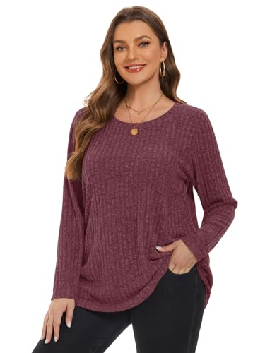 Image of BELAROI Womens Plus Size Sweaters Fall Tunic Top Scoop Neck Pullover Shirts