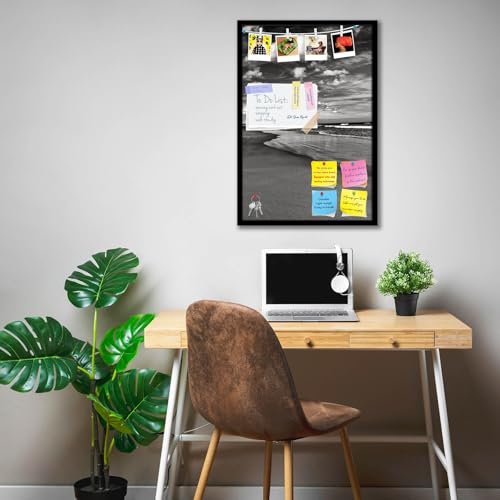 Image of ArtzFolio Sea, Air, & Land Monochrome Contrast | Bulletin Board Notice Pin Board | Vision Soft Board Combo with Thumb Push Pins & Sticky Notes | Black Frame | 16 x 24 inch (41 x 61 cms)