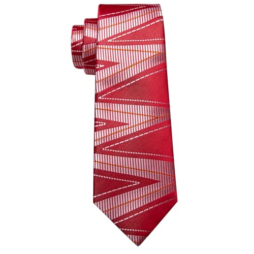 Image of Barry.Wang Mens Ties Silk Red Silver Striped Plaid Checkered Woven Neckties and Tie Clip Set Formal Business Wedding