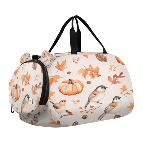 YETTASBIN Sport Travel Duffel Bag for Girls Boys, Autumn Pumpkin Large Waterproof Weekender Overnight Bag, Detachable Shoulder Strap Gym Bag with Shoe Compartment & Wet Pocket