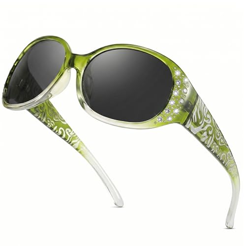 Image of LVIOE Polarized Sunglasses for Women Rhinestone Design Wrap Around Shades