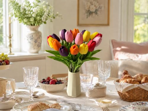 Image of Mandy's 20pcs Artificial Multicolor Tulips