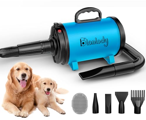 Blanlody Dog Hair Dryer, High Velocity Pet Blower Grooming Dryer, Blue