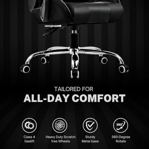 Image of GTPLAYER #1USA Multi-Functional Ergonomic Gaming & Computer Chair - Premium PU Leather, Adjustable Neck & Lumbar Pillow for Back Support (Black)
