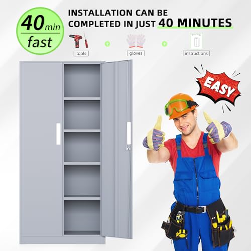 Image of INTERGREAT Metal Storage Cabinet, 72 inch Locking Steel Cabinets with 2 Door and 4 Adjustable Shelves, Tall Metal Cabinet for Home Office, Garage, Warehouse,(Cement)