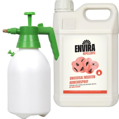 Envira Universal Insekten Abwehrspray 5 Liter + 2L Drucksprüher - Spray mit Langzeitwirkung gegen Trauermücken, Silberfische, Lebensmittelmotten & weiteres Ungeziefer - Mittel gegen Insekten