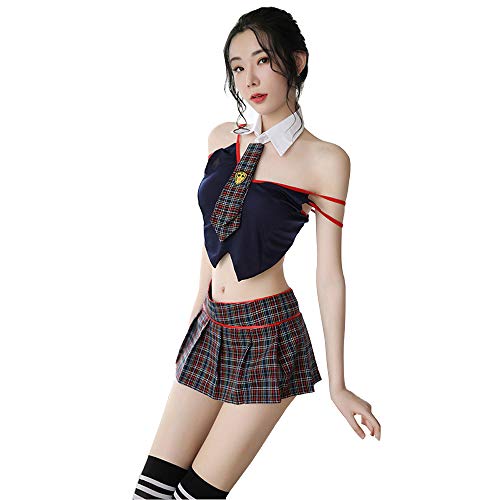 SINMIUANIME Women Schoolgirl Lingerie Roleplay Lingerie set sexy Schoolgirl plaid pleated skirt