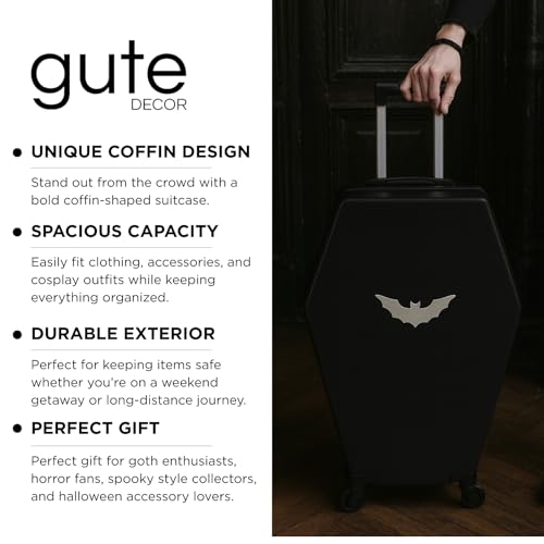 Coffin Suitcase 26.5 Inch Gothic Luggage Black Hard Shell Spinner Carry On with Lock | Unique Horror Casket Travel Case Trolley Bag with Wheels for Halloween, Cosplay, Conventions, Airport Trips 5