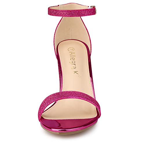 Allegra K Women's Glitter Ankle Strap Chunky Heels Sandals Hot Pink 5.5 M US