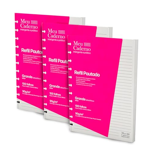 KIT 300 Folhas Refil Caderno 11 Discos Tipo Inteligente Grande Pautado 90g Compatível 200x275mm…