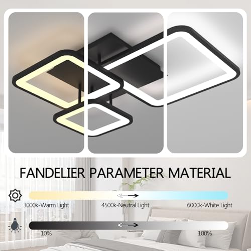 Plafonnier carré variable LED 52cm avec appli et télécommande pour salon