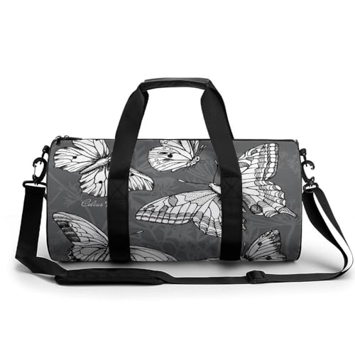 Sac de sport gym Papillon Blanc : sac de voyage weekend pliable 45x23x23cm