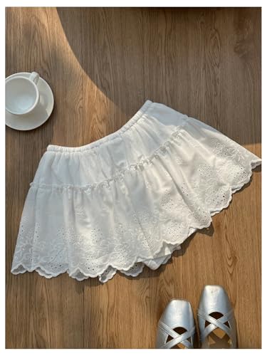 MakeMeChic Women's Eyelet Embroidery Skirt Elastic Waist Ruffle Scallop Summer Mini Skirts2