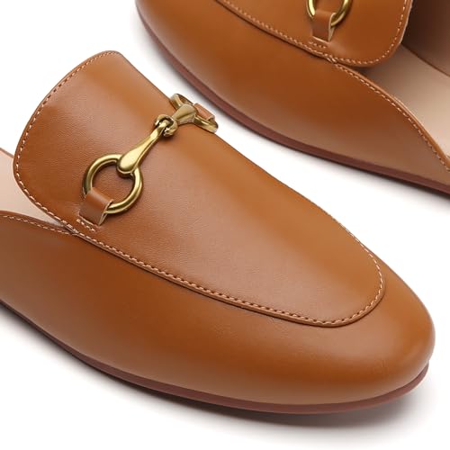 Image of Minorsu Buckle Mules for Women Flats Loafers Shoes for Work Office Business | Slip on,Round Toe,Backless,Slides, Casual
