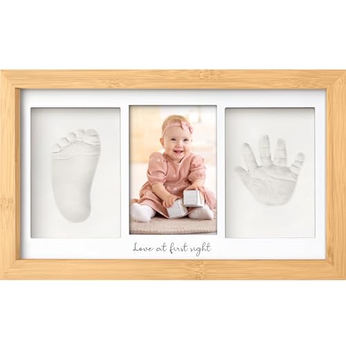Image of KeaBabies Baby Hand and Footprint Kit - Clay Handprint Keepsake Frame, Newborn Nursery Picture Frame, Personalized New Mom Gifts for Baby First Christmas Shower (Bamboo)