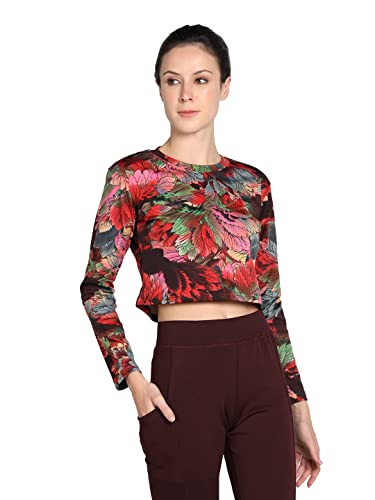 Image of CHKOKKO Women's Polyester Regular Fit Round Neck Full Sleeves Gym Crop Top