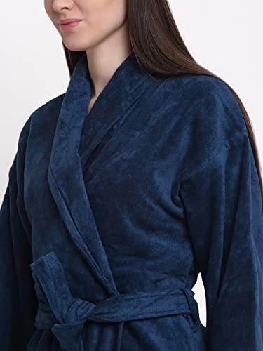 Image of CREEVA Luxury 100% Cotton Bathrobe for Men & Women | Super Soft Velour | Shawl Collar | Highly Absorbent | Ideal for Spa, Shower, Gym, Travel & Gifting