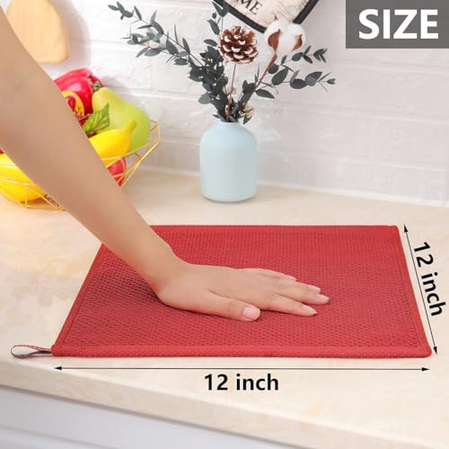 Image of Homaxy 100% Cotton Waffle Weave Kitchen Dish Cloths, Ultra Soft Absorbent Quick Drying Dish Towels, 12 x 12 Inches, 6-Pack, Brick Red