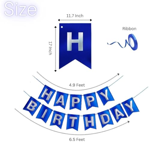 Image of Wanna Party Metallic Blue Happy Birthday Banner,Navy Blue and Silver Party Decorations Sigh for Birthday Decor,Backdrop for Birthday Decoration Items for Kids & Adults (Paper)