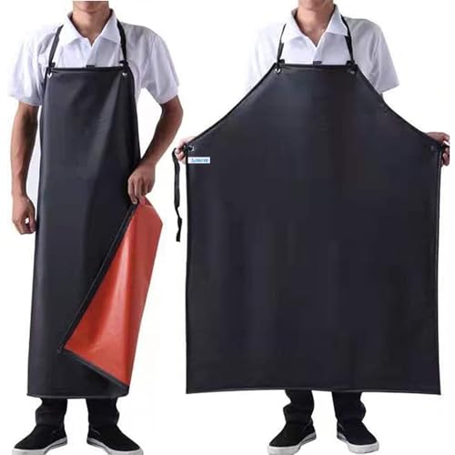 Lchkrep Men's Waterproof Apron Black, Lightweight Vinyl Rubber for Dishwashing, Butcher, Dog Grooming, Fish Cleaning Industrial, 43