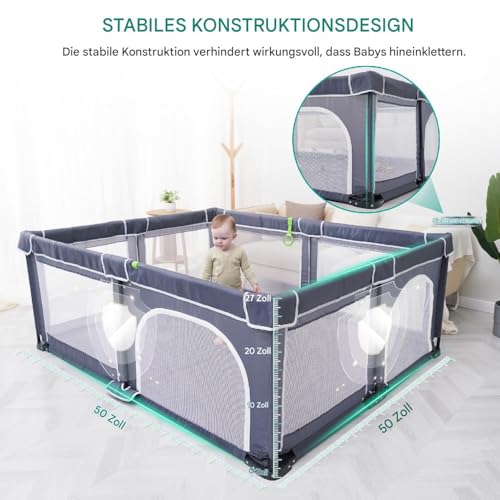 Faltbarer Baby-Laufstall, 150x180cm faltbarer Laufstall für Babys und Kleinkinder, faltbares Baby-Aktivitätszentrum, tragbarer Spielhof mit 4 Handlern und Ozeanbällen.