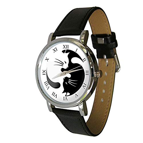 Cute Yin Yang Cats Design Fashion Watch. The Perfect cat Lovers Gift. Genuine Leather Strap