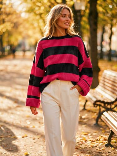 Image of Simier Fariry Womens Fall Winter Long Sleeve Oversized Striped Sweater