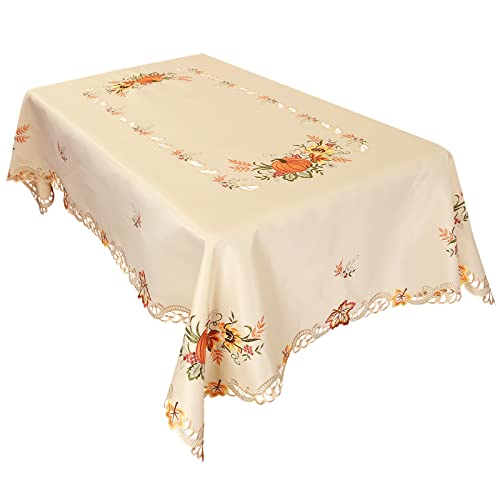 Simhomsen Embroidered Fall Autumn Harvest Pumpkins Tablecloth For Thanksgiving cover