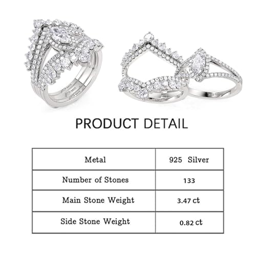 Image of Jeulia 2PCS Interchangeable Wedding Ring Set for Women; 925 Sterling Silver Marquise /Pear Cut Engagement Ring Band Romantic Anniversary Christmas Bridal Set with Jewelry Gift Box