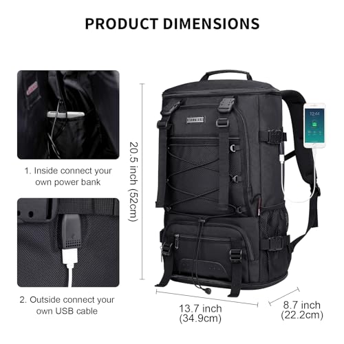 WITZMAN Travel Backpack for Men Convertible Large Carry on Backpack with Shoe Compartment for Airplanes Fit 17 Inch Laptop(B689 Black)4
