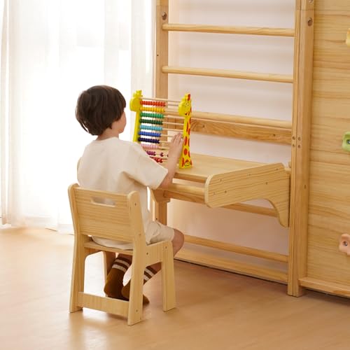 Image of Avenlur Walnut 9-in-1 Swedish Ladder Wall Gym Kids, Indoor Climbing Wall | 2 Heights: 78.8 inch or 94.5 inch Montessori Indoor Playground & Jungle Gym, Rock Climbing Wall for Kids, Rope Ladder, Slide, Swing