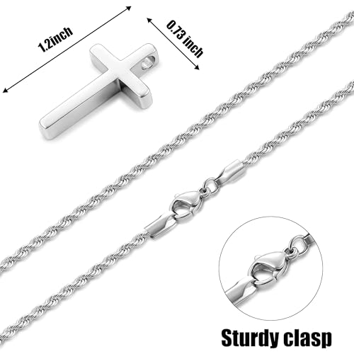 Fiusem Cross Necklace for Men, Mens Cross Necklaces with 2.5mm Rope Chain, Stainless Steel Pendant Chain 16-28 Inch, Jewelry Gift4