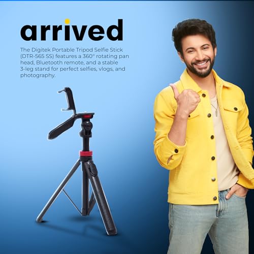 Image of Digitek (DTR 565 SS) Tripod Selfie Stick with Wireless Remote, 360 Rotation, 7-Section Aluminum Rod, 1450mm Max Height, 3kg Load, GoPro Adapter - Compatible with Phone & Action Cameras