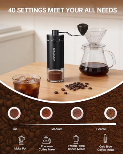 Image of CIRCLE JOY Mini Manual Coffee Grinder with 40 External Adjustable Settings and Ceramic Conical Burr, Portable Stainless Steel Hand Coffee Grinder for Home and Travel